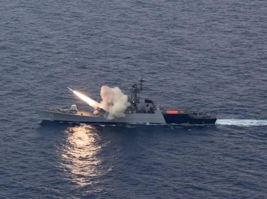 Anti-Ship missile fired by INS Kora hits target with precise accuracy in Bay of Bengal