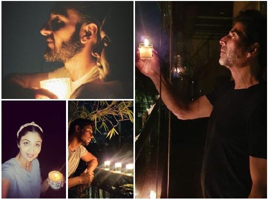 B-town celebs stand in solidarity with frontline workers by lighting diyas, candles