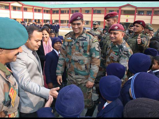 Srinagar: Dhoni visits Army Public School in Srinagar

