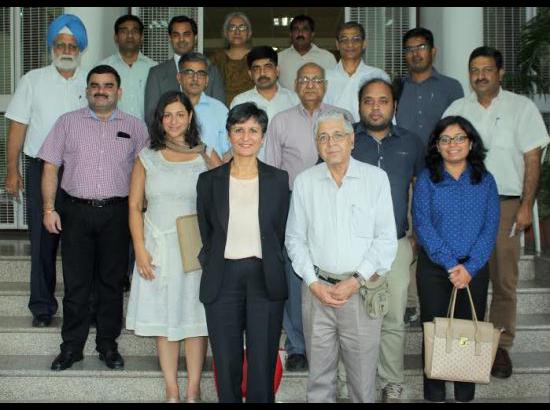 Australia's High Commissioner in India Ms Harinder Sidhu with PU VC Prof. Arun Kumar Grover, PEC Director Prof Manoj Arora
