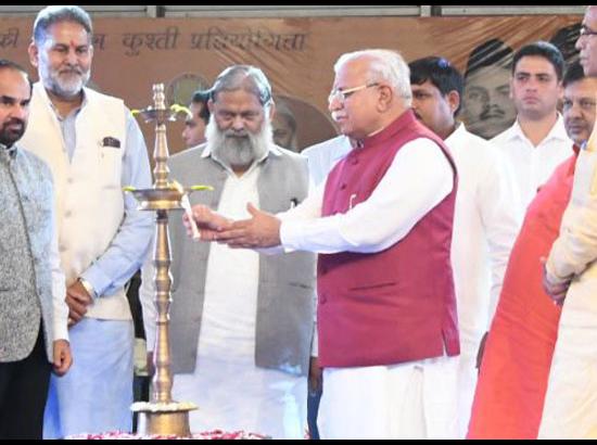 23 March- CM Kesari Dangal Photos- Haryana Chief Minister, Mr. Manohar Lal inaugurating synthetic track at Bhim Stadium on the concluding ceremony of three-day Bharat Kesari Dangal organised to commemorate Shaheedi Diwas, at Bhiwani on March 23, 2018.
