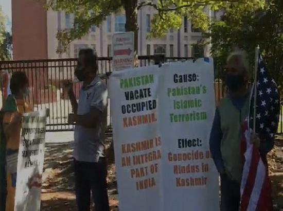 Kashmiri Pandit Diaspora holds protest in front of Pak Embassy in US
