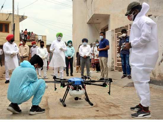 Health Minister launches Sanitation drive via drones  in Punjab at Jagatpura, Mohali

