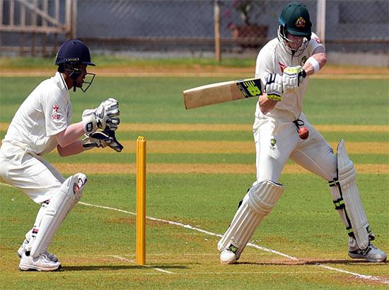  Australia skipper Steve Smith in action on the first day of the 3-day match between India