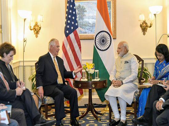 The US Secretary of State, Mr. Rex W. Tillerson calls on the Prime Minister,  Narendra Modi, in Washington DC, USA 