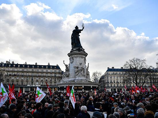 People demonstrate at the Place de la Republique in Paris