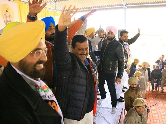 Chandigarh: Delhi Chief Minister Arvind Kejriwal during an AAP poll rally at Kharar near Chandigarh