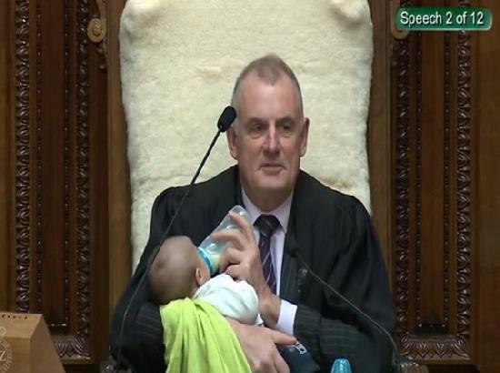 New Zealand Speaker babysitting an MP's newborn during debate wins hearts on social media