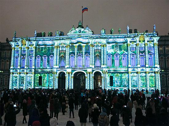 The view of state hermitage museum in light