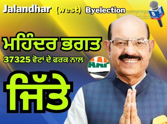AAP's Mohinder Bhagat scores landslide victory in Jalandhar West seat with margin of 37,3