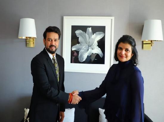 Anurag Thakur meets Shivani Pandya, Red International Film Festival MD, at Cannes 2022