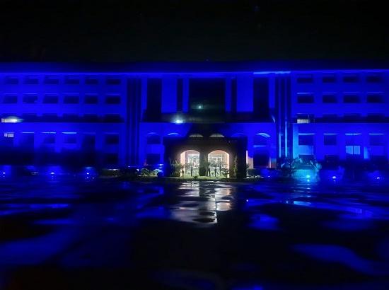 World Autism Day: District administration complex illuminated with blue light 