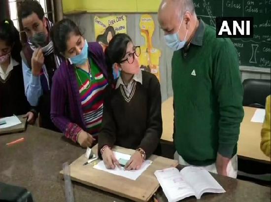 Manish Sisodia interacts with students after schools reopen for class 9 & 11