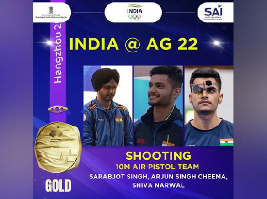 Asian Games: Sarabjot Singh, Shiva Narwal, Arjun Singh Cheema win Gold in Men's 10m Air Pistol Team