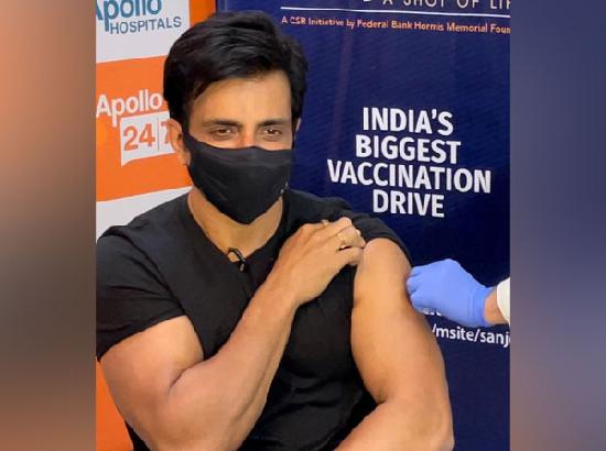 Sonu Sood receives first shot of COVID-19 vaccine