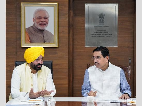 CM Mann Seeks Intervention of Union Minister Prahlad Joshi for Expediting Movement of Grains From State


