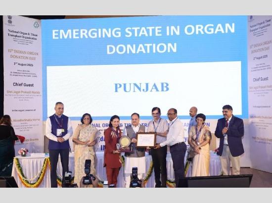 PUNJAB BAGS “EMERGING STATE IN ORGAN DONATION & TRANSPLANTATION” AWARD

