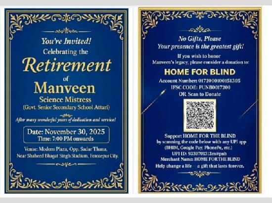 PunjabTeacher forgoes retirement gifts to champion cause of Visually Impaired


