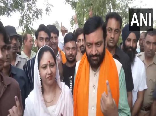 Haryana CM Nayab Singh Saini, wife cast vote in Mirzapur