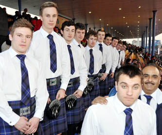 Scottish team captivates the audience adoring traditional skirt attire
